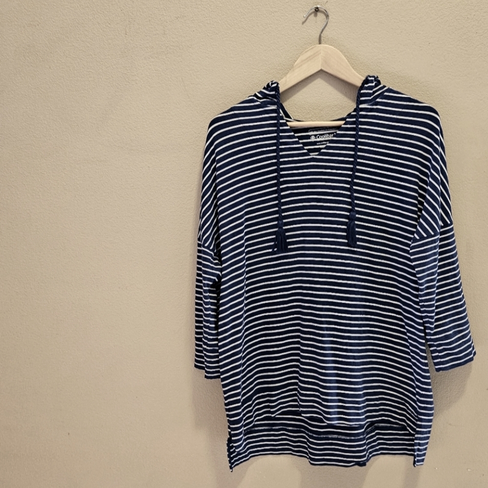 Blue and White Striped Women's Top